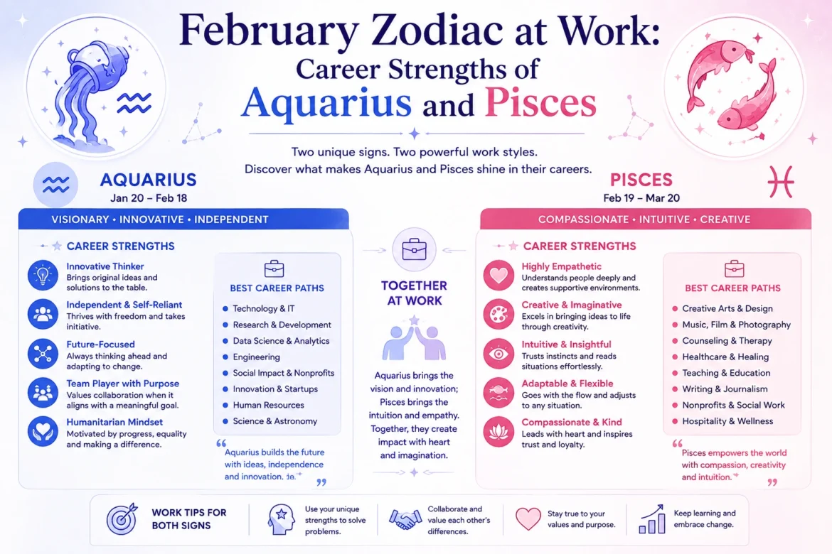 February Zodiac at Work Career Strengths of Aquarius and Pisces